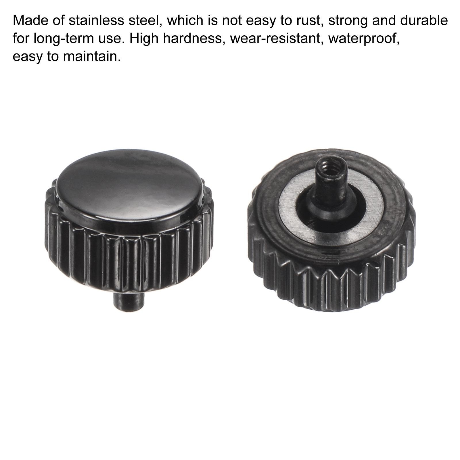 2Pcs 5.5×6.5mm Watch Crown SUS304 Flat Head Long Stem Watch 2.5mm ID Black
