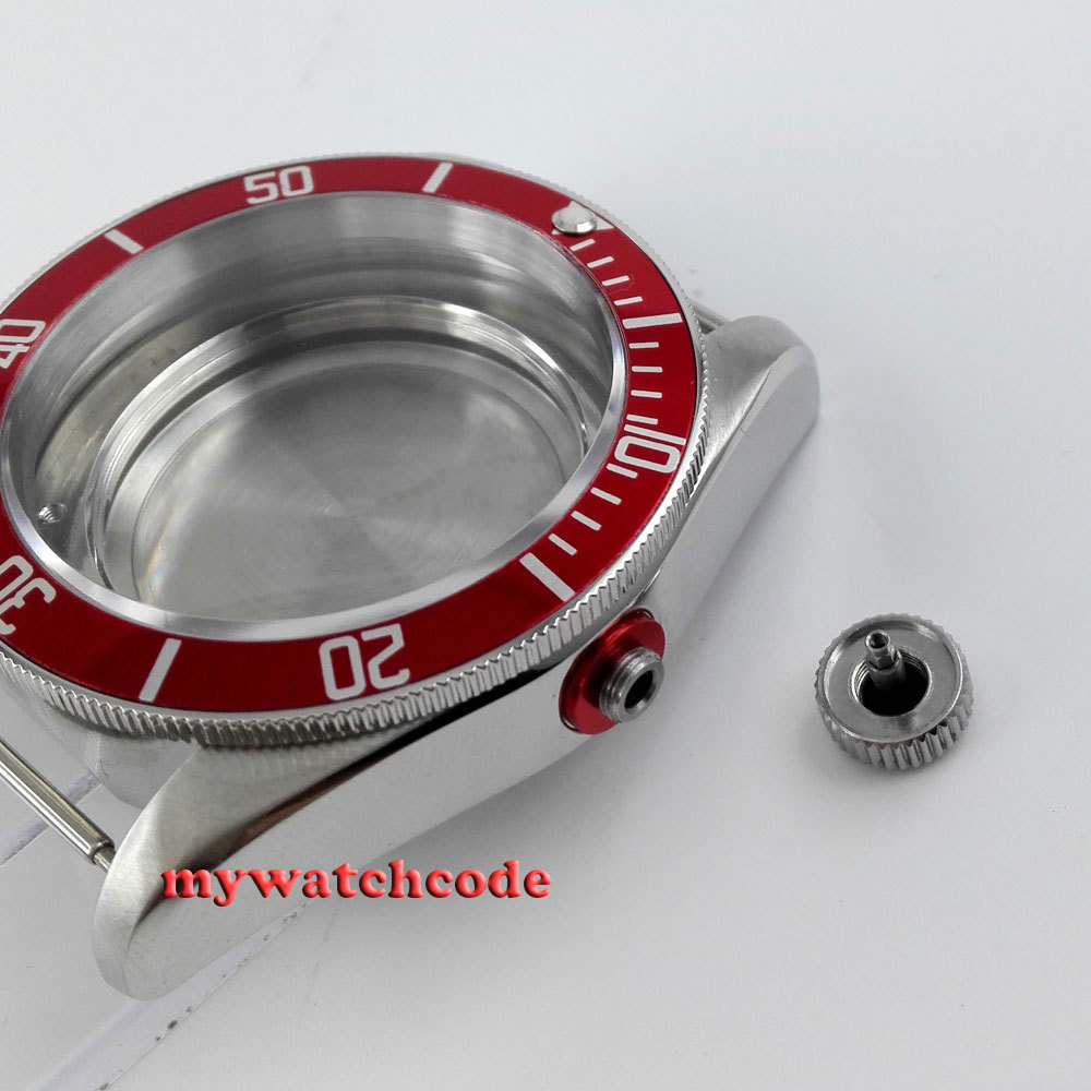41mm Red Bezel Sapphire Cystal Watch Case Dial Hand Fit ETA 2836 MOVEMENT
