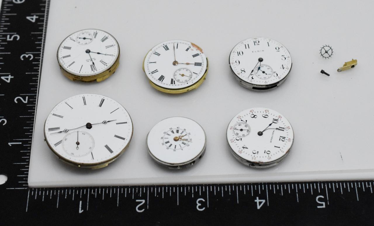 Lot of 6 Vintage & Antique WALTHAM & ELGIN Pocket Watch Movements -AS IS-