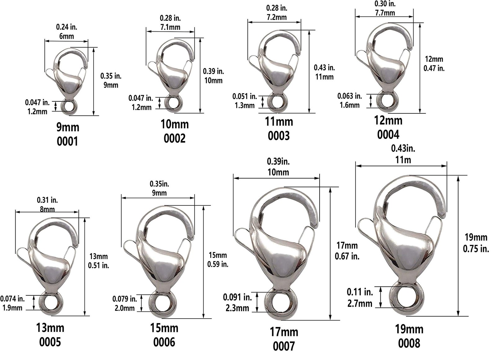 100PCS Length 15mm(0.59″) Stainless Steel Lobster Claw Clasps for Necklace Br…
