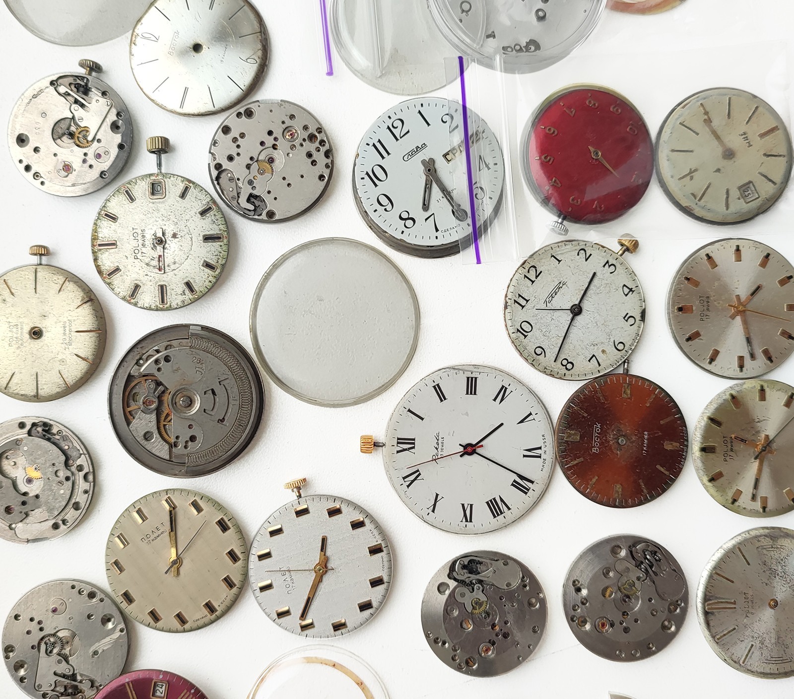 Many Soviet Movement Parts Poljot, Luch, Slava, Raketa, Zim mechanical watch lot