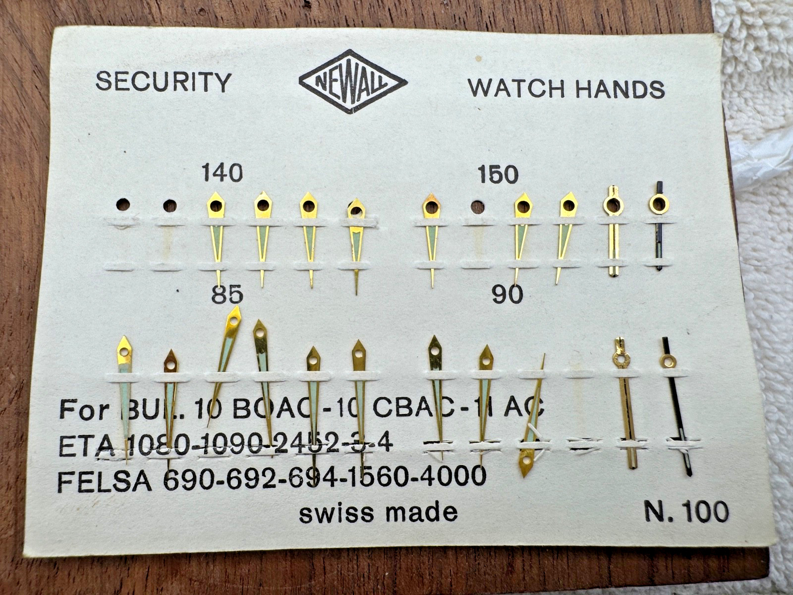 Vintage Bulova hands on card 10 BOAC,CBAC,11AC 1080 1090 2452 FELSA 4000 GLOW