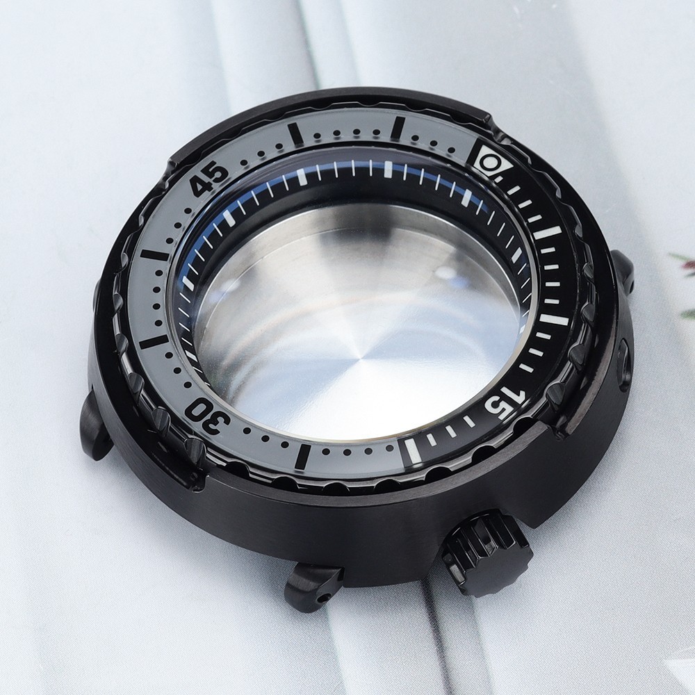 47mm Aviator Watch Case PVD Black Tuna Mod Sapphire 10ATM For Seiko NH35 38 NH36