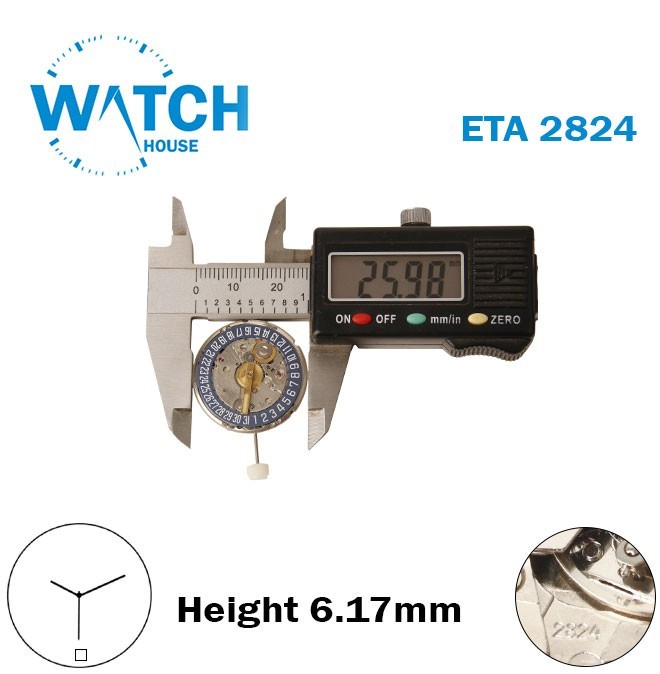 ETA 2824-Swiss Movement-Blue Date Disk At 6-H:6.17mm-3 Hands-Automatic.