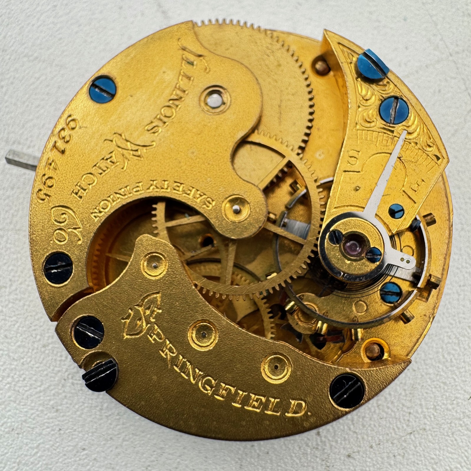 Antique 4s 1889 Illinois Roman 7J Hunter Pocket Watch Movement 130 Gilt Finish