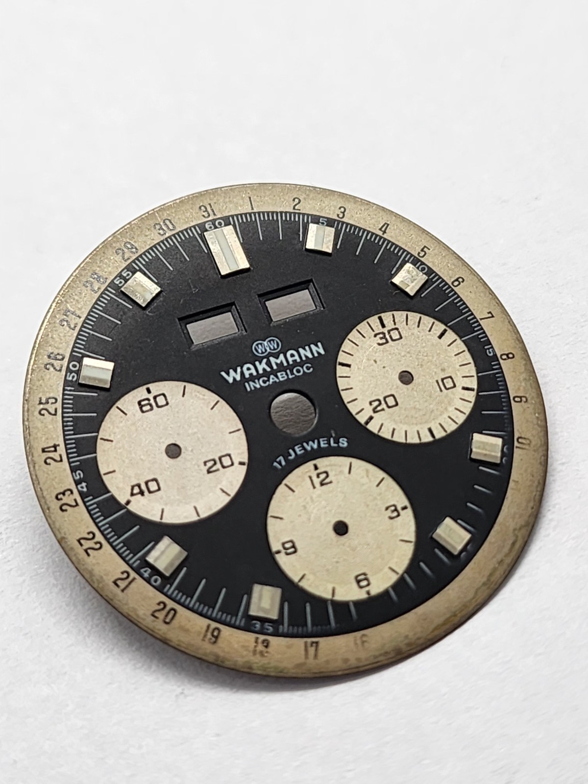 Vintage Wakmann Triple Date Chronograph Valjoux 72c Dial 32.5mm