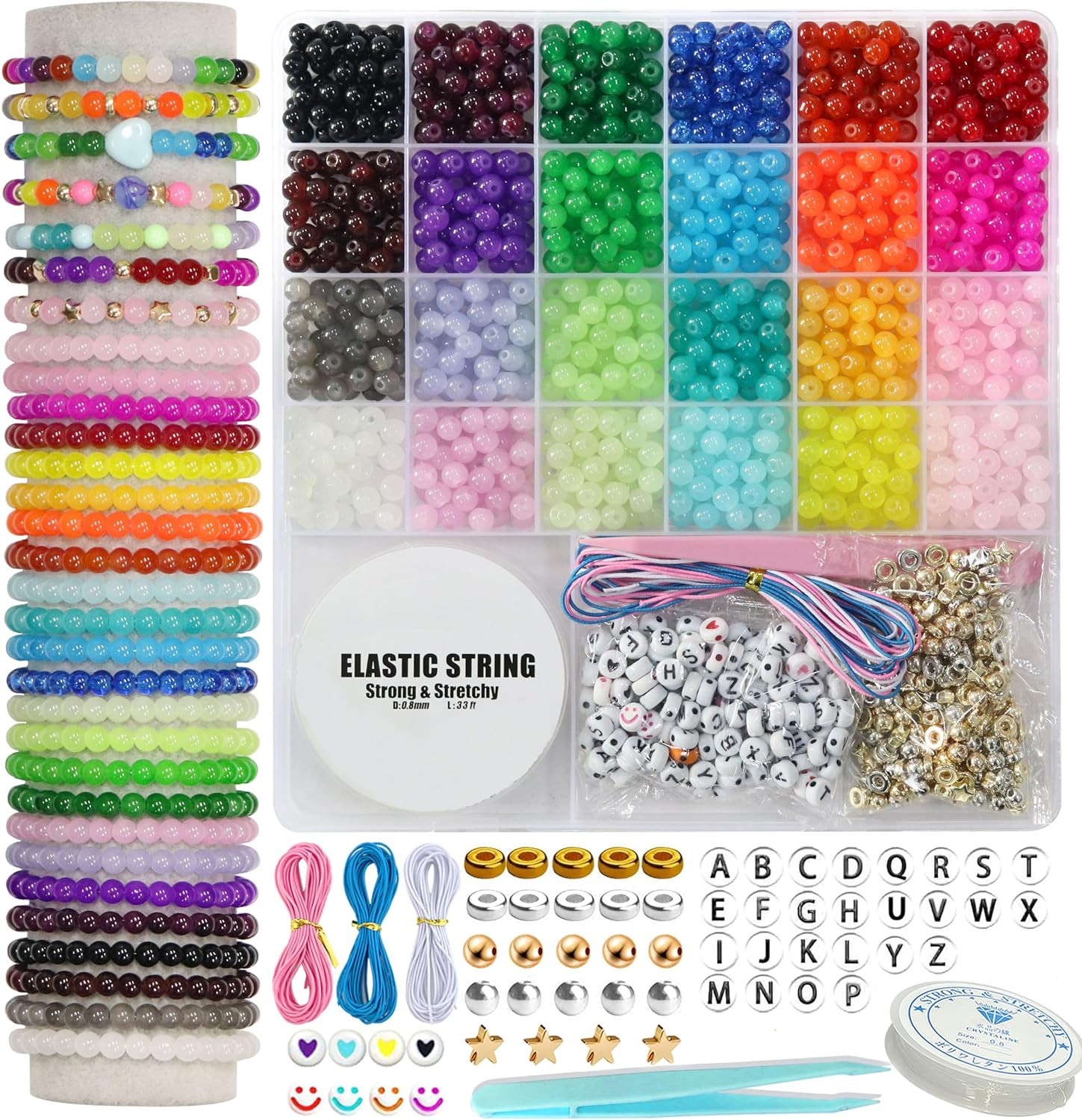 6Mm Glass for Bracelets 1400Pcs, 24 Colors round Crystal Glass Bracelet Making K