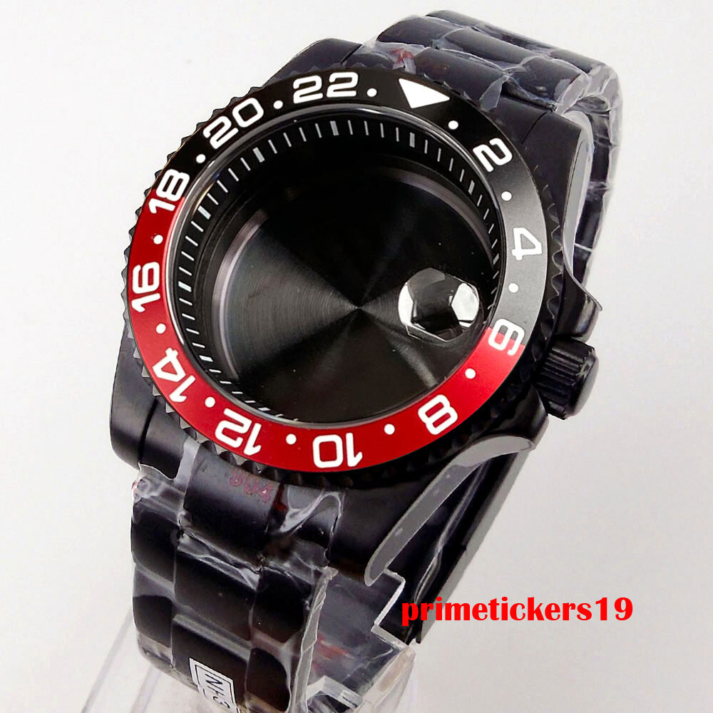 40mm Black Watch Case Chapter Ring Bracelet Sapphire Fit NH35 ETA2824 PT5000