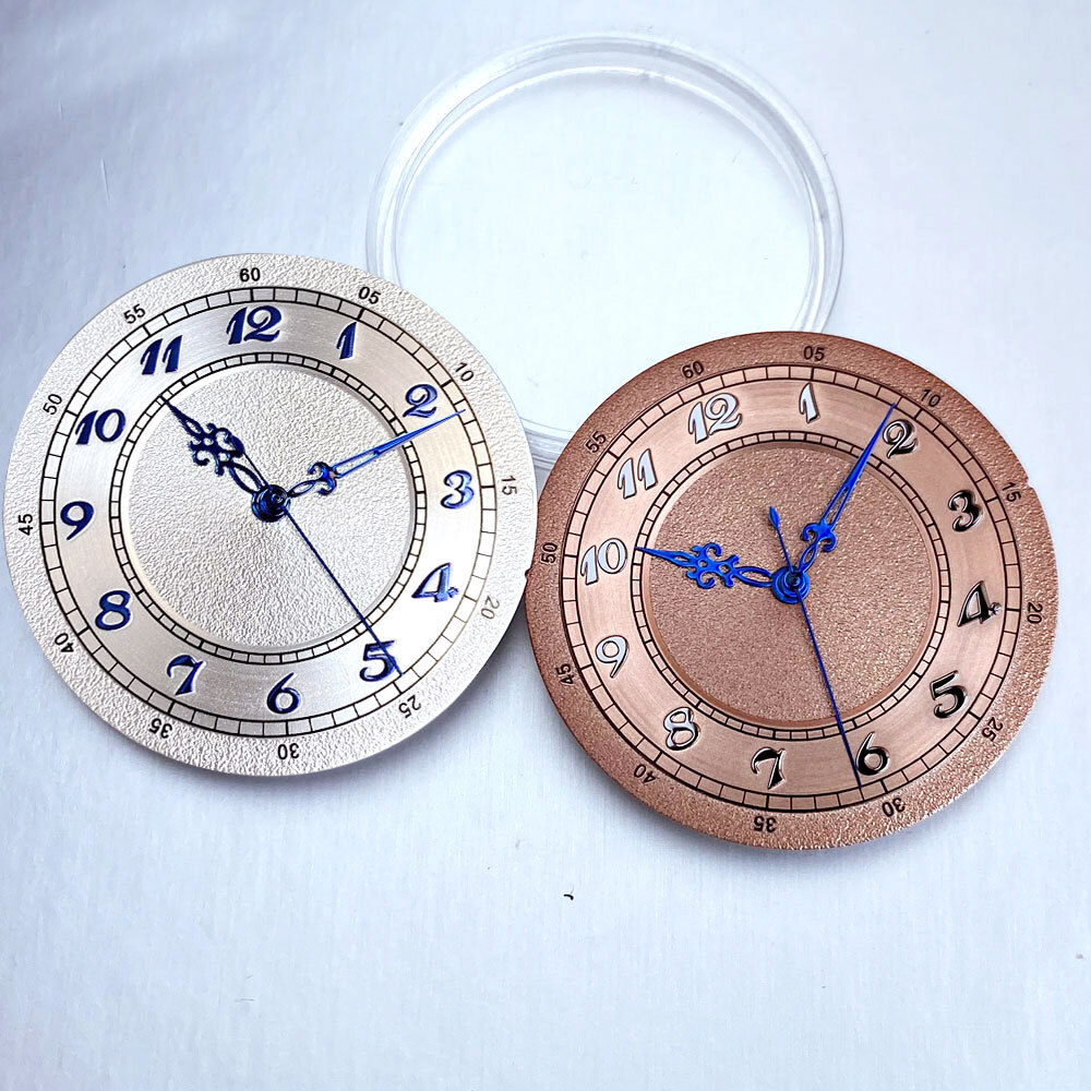 Brown Silver Watch Dial 33.5mm Blue Arabic Numerals Hand Set Fit NH35 NH36 NH38