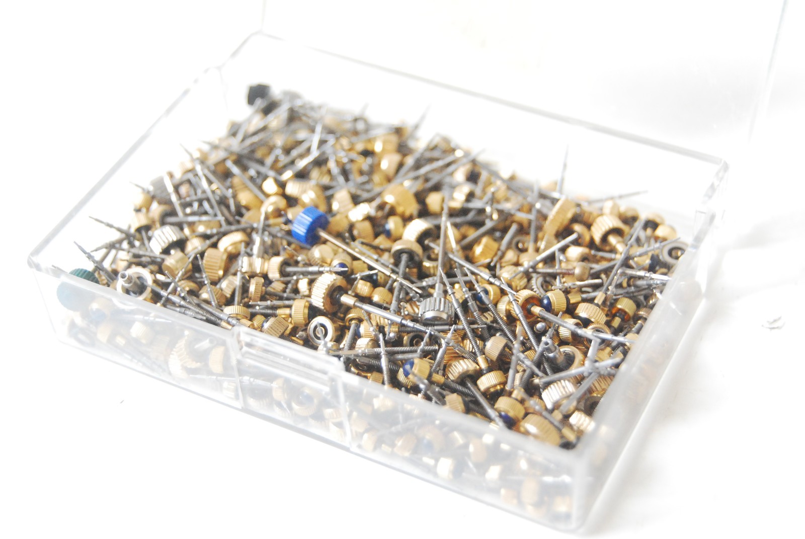 COLLECTION (92g) OF GOLD WATCH CROWNS WITH STEMS – 3-6mm – ROTARY