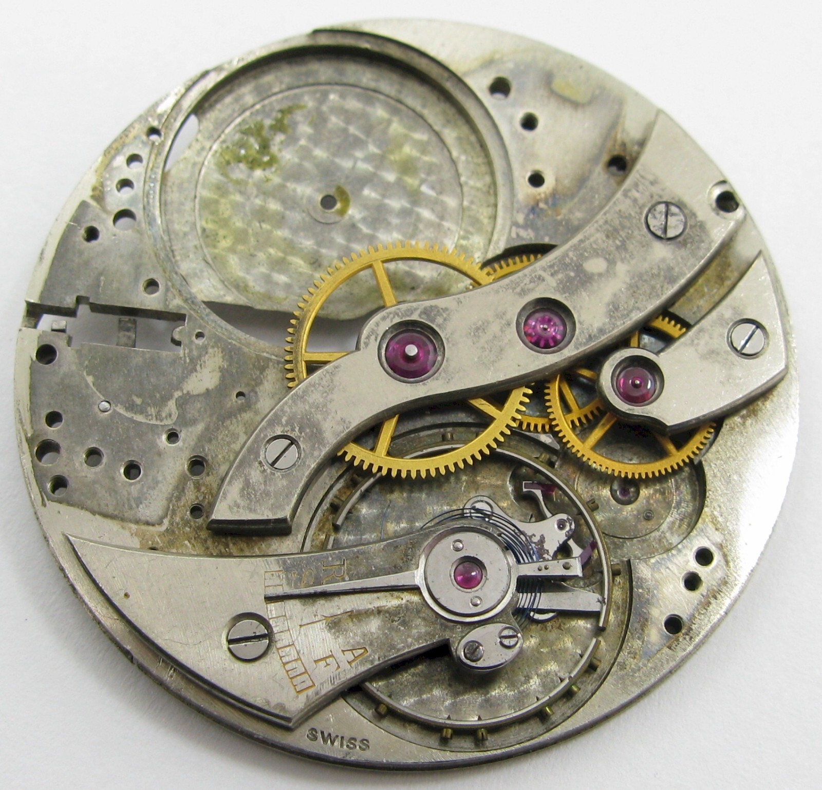 Pocket Watch quality incomplete Swiss flat movement for parts … diam. 38.6 mm
