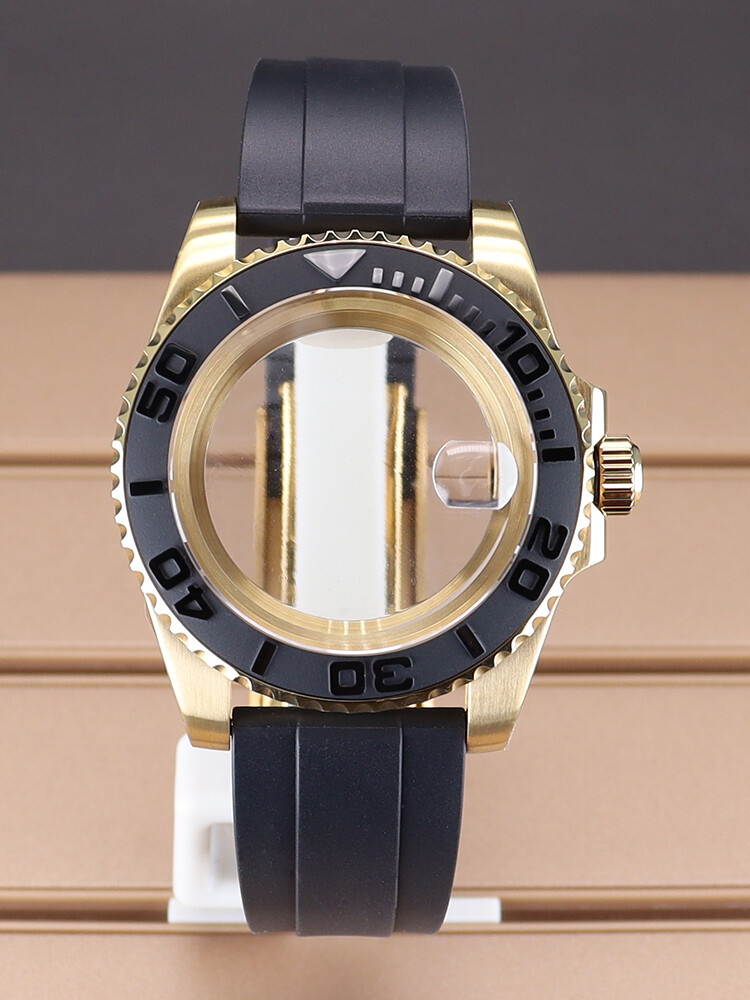 40mm Yacht Mod Watch Case Ceramic Bezel Rubber Strap For Seiko NH34 NH35 NH36