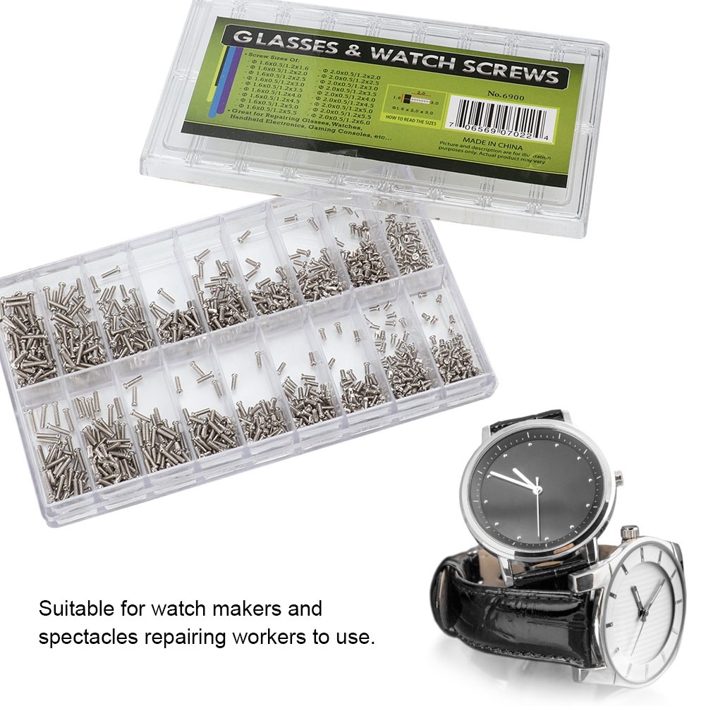 18 Sizes/Box Stainless Steel Watch Glass Screw Assortment Back Case Repair Part