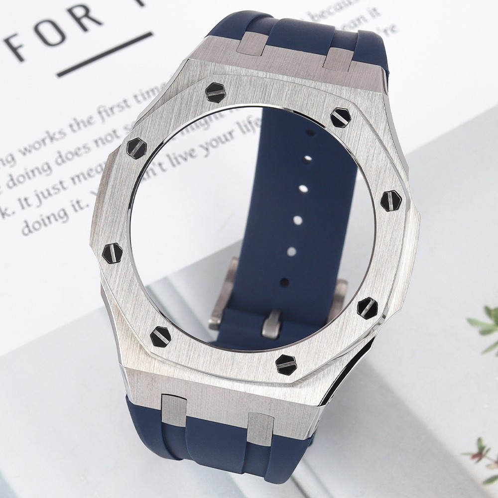 For GA-2100 GMA-S2100 Stainless Pilot Watch Case 44.60mm 10ATM Soft Rubber Strap