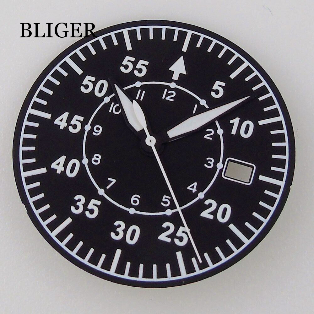 33.6mm Watch Dial Hands Fit For NH35/NH35A Automatic Movement Green Lume Black