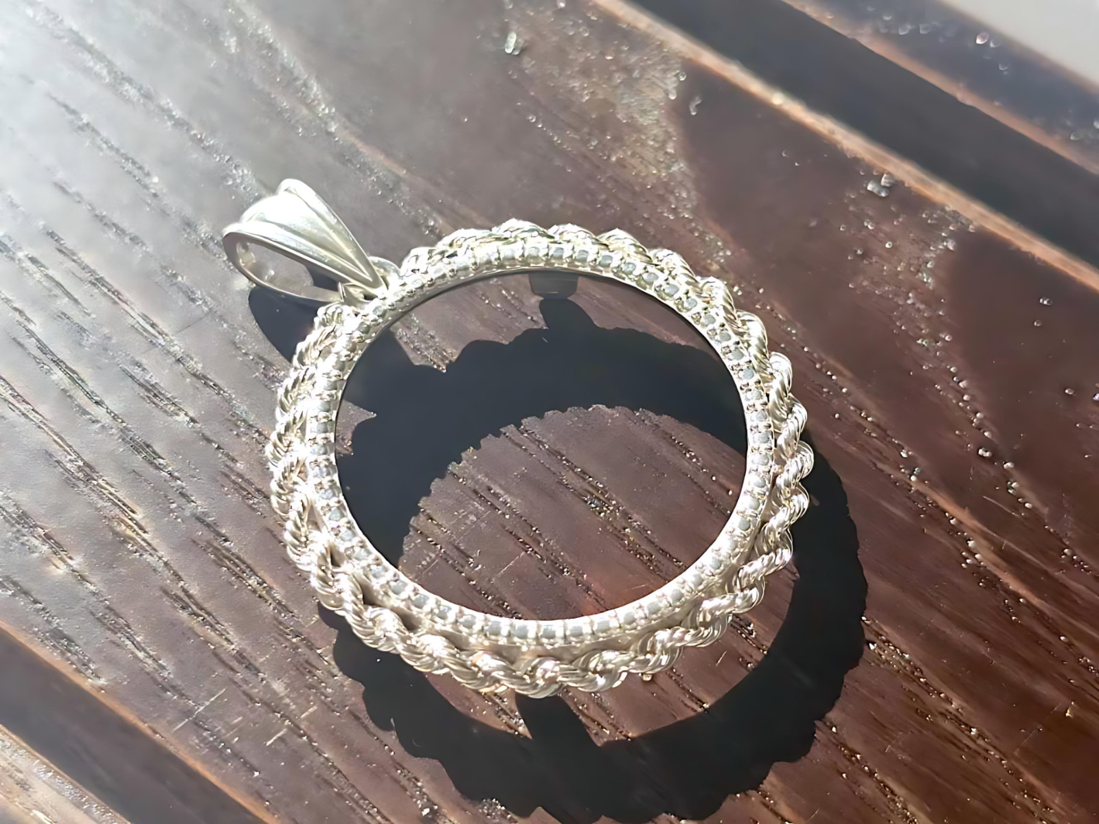 925 Sterling Silver Prong Back Illusion Rope Bezel for 24mm Quarter 25Cent Coins