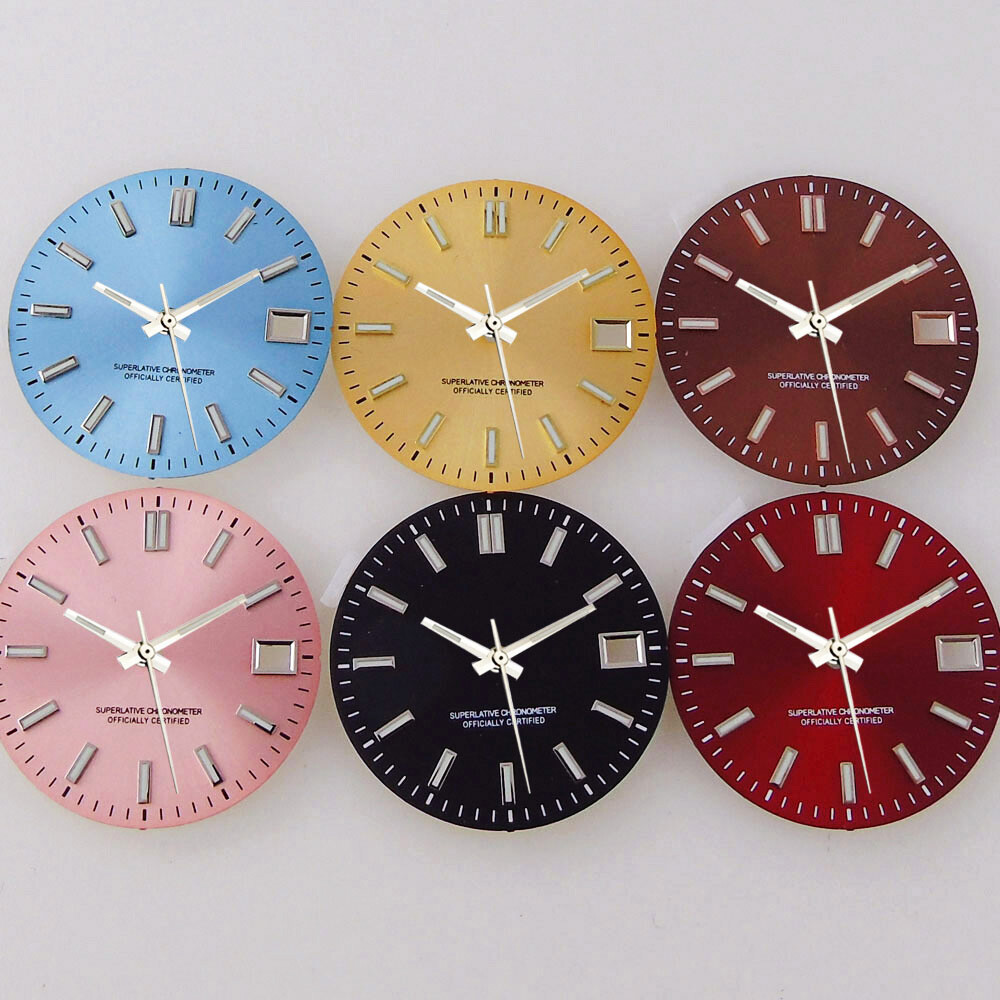 29mm Sunburst Watch Dial Set Black Pink Blue Fit NH35 Watch Part Accessories