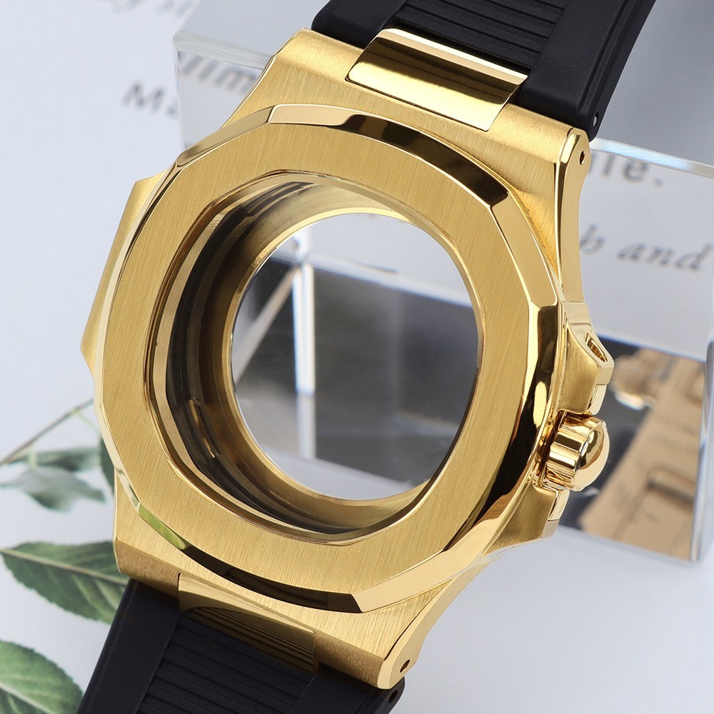 Luxury Steel Golden Diver Watch Case 40mm+Strap Sapphire For JAPAN NH35 Movement