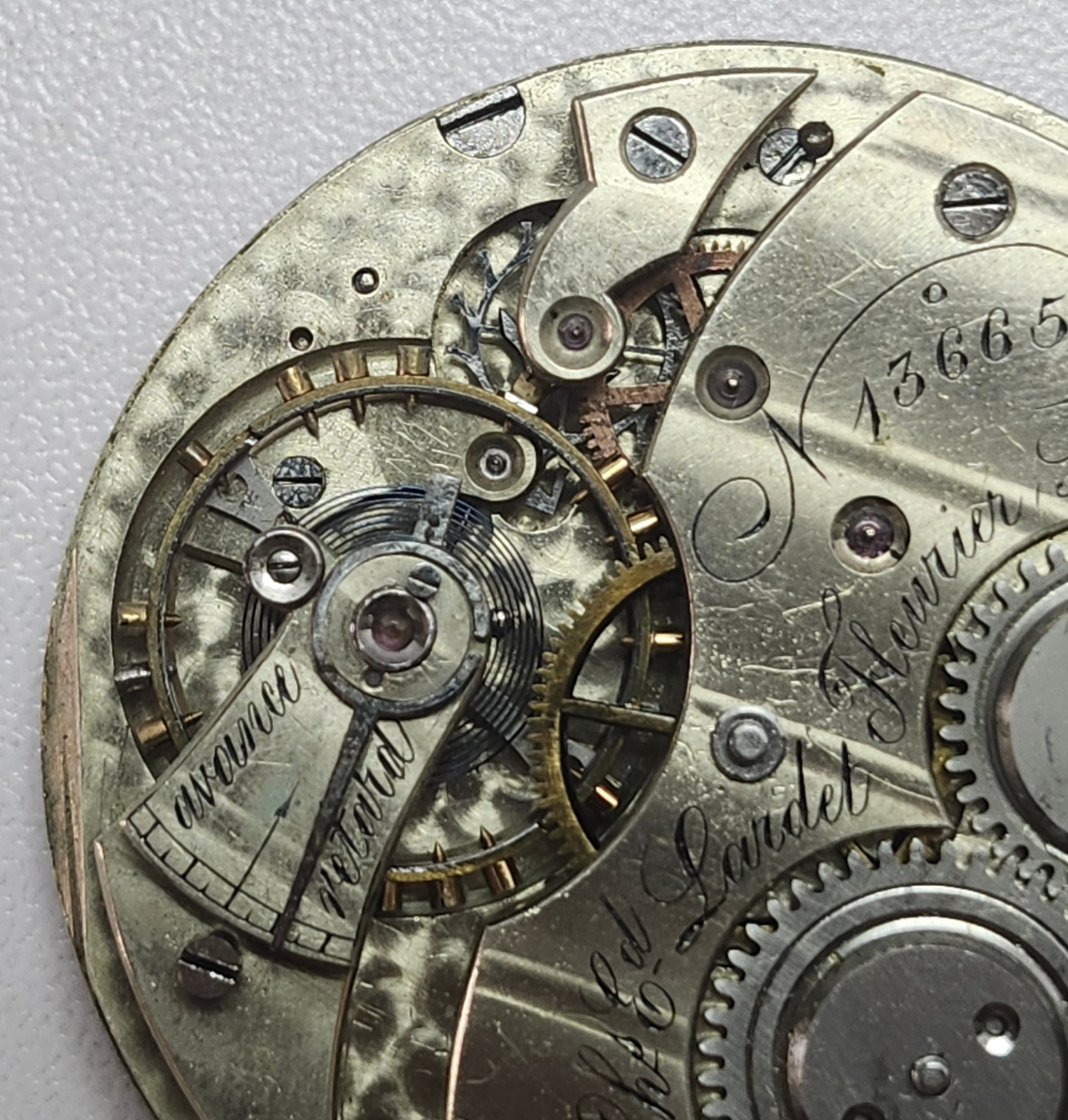 Antique Ch. Ed. Lardet Fleurier Swiss Pocket Watch Movement & Silver Floral Dial