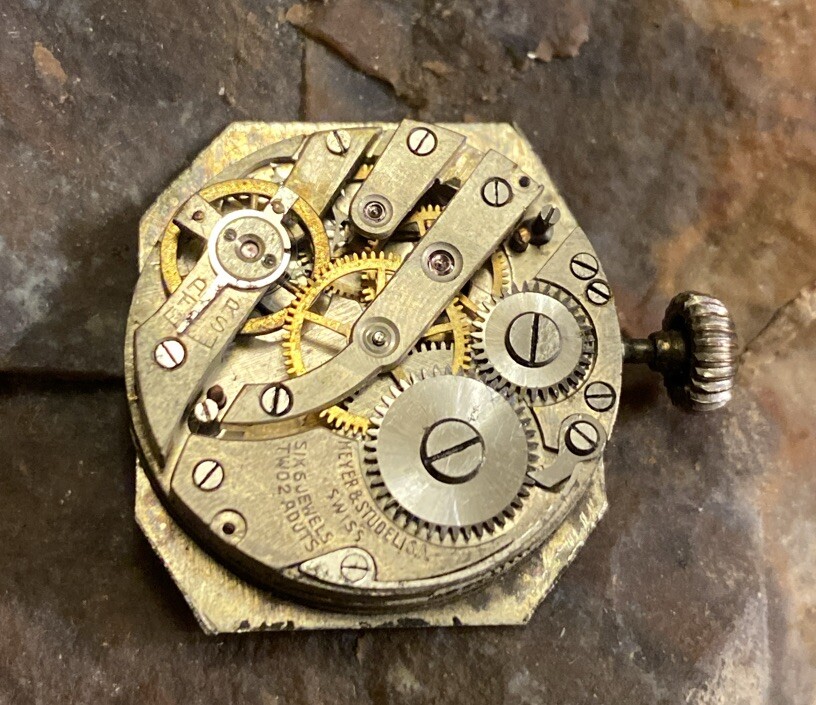 Vintage Meyer Studeli 6J 2 Adj. Movement Wrist Watch Parts Repair Nickel Case