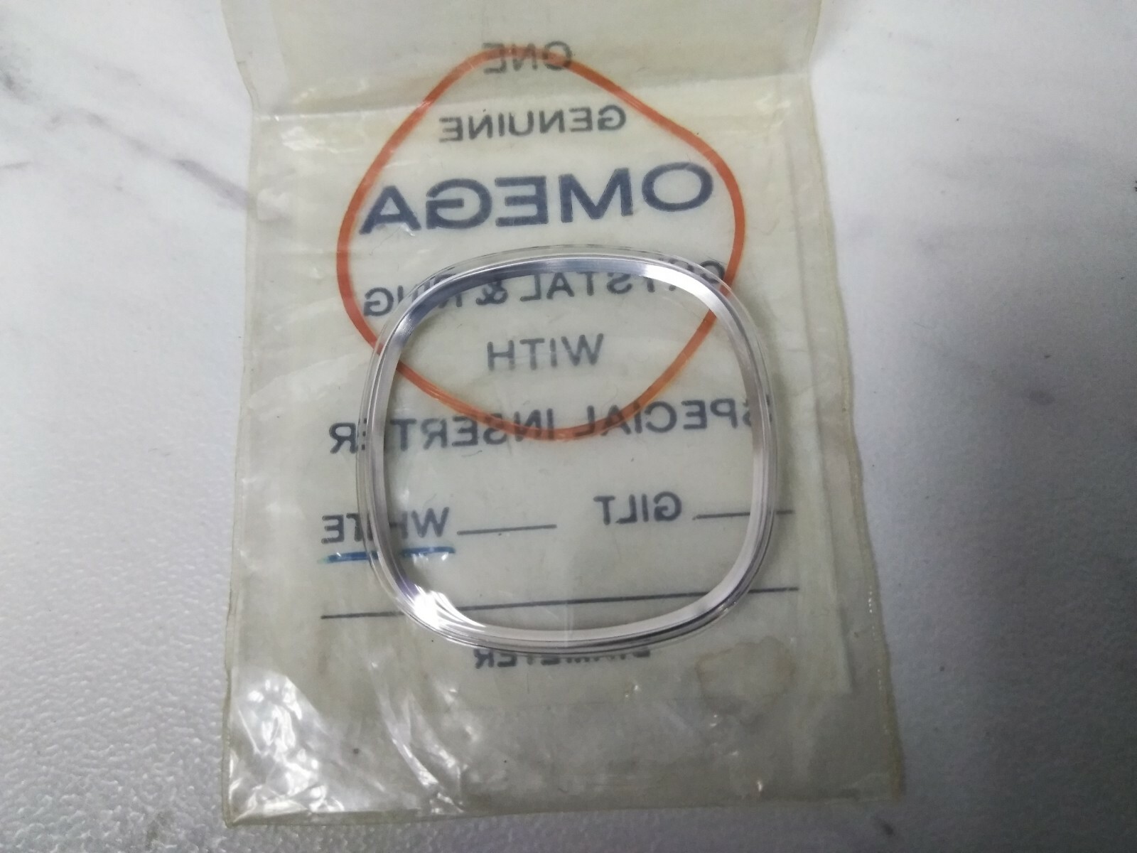 OMEGA CRY # 2896 WATCH CRYSTAL WHITE RING , GASKET INCLUDED