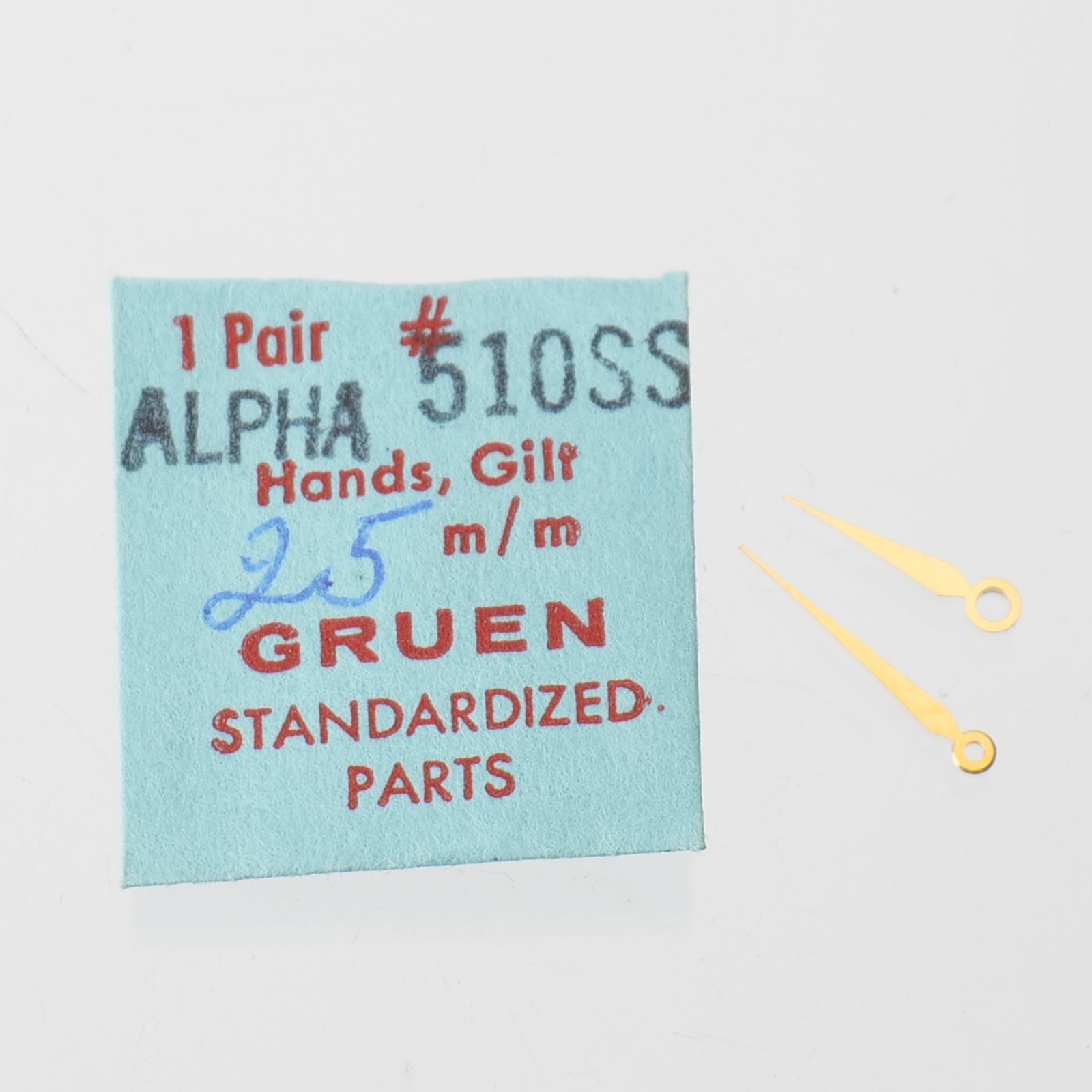 Set NOS Gruen 510SS Gilt Alpha 25mm Watch Hands Set M250 Minute Hour (C6D13)