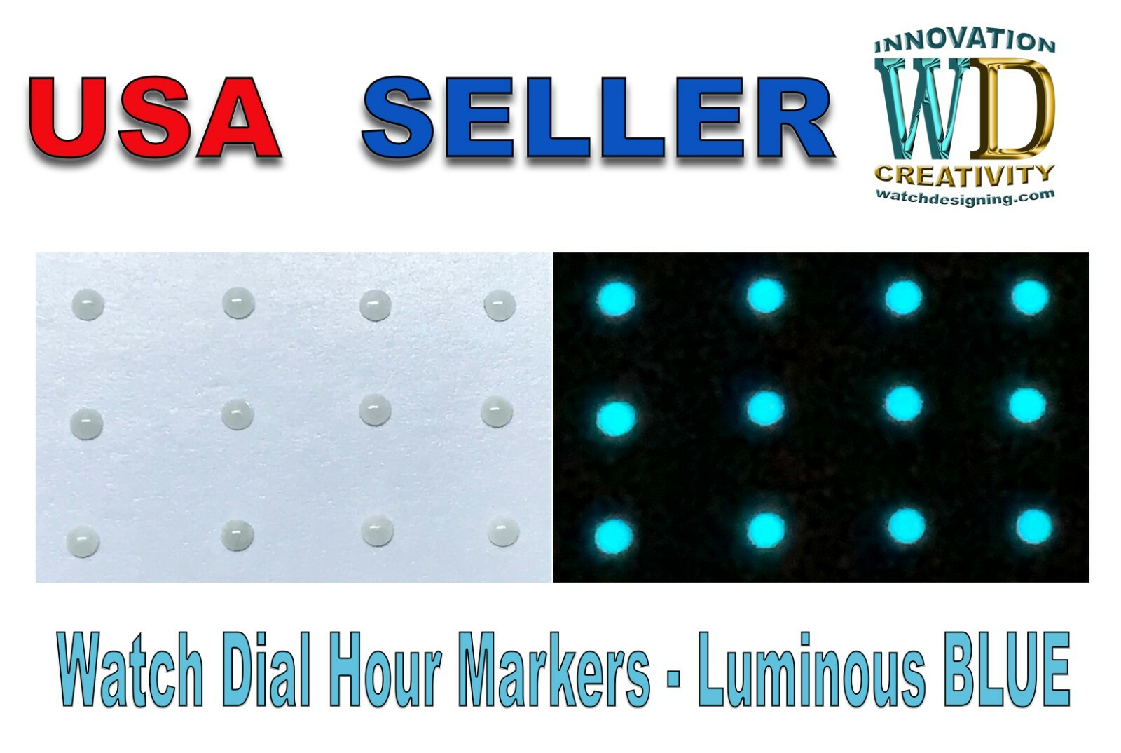 Watch Dial Hour Markers 12 pieces BLUE LUMINOUS 1.7mm Numerals Dots Bars Parts