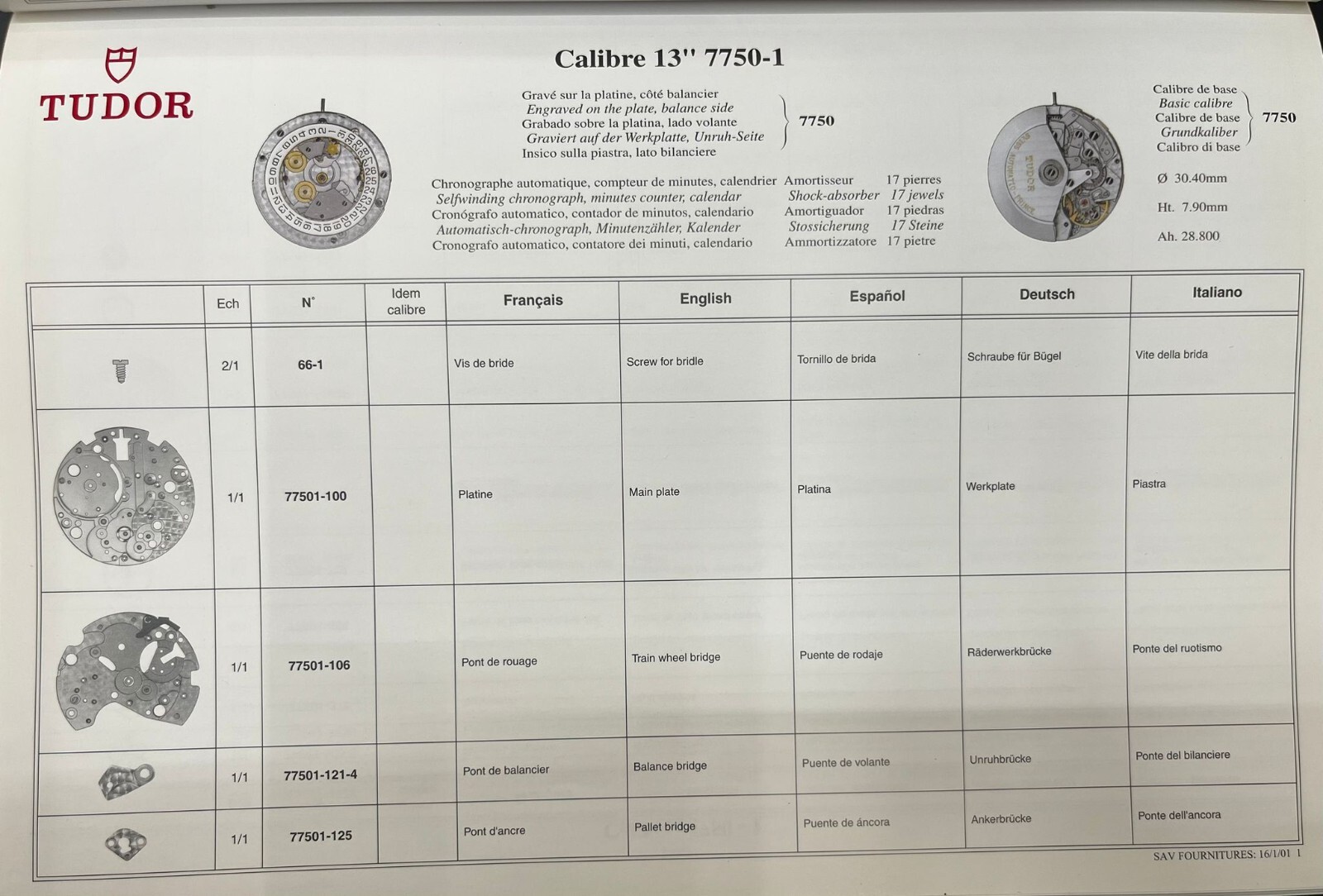 Genuine Replacing Parts Tudor Cal. 7750 Genuine – Original Parts