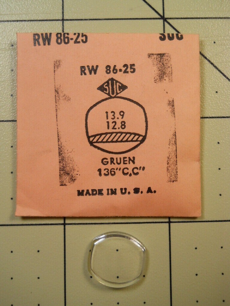 SUC RW86-25 Watch Crystal For Gruen 136″ C, C” – 13.9 x 12.8 mm Replacement Part