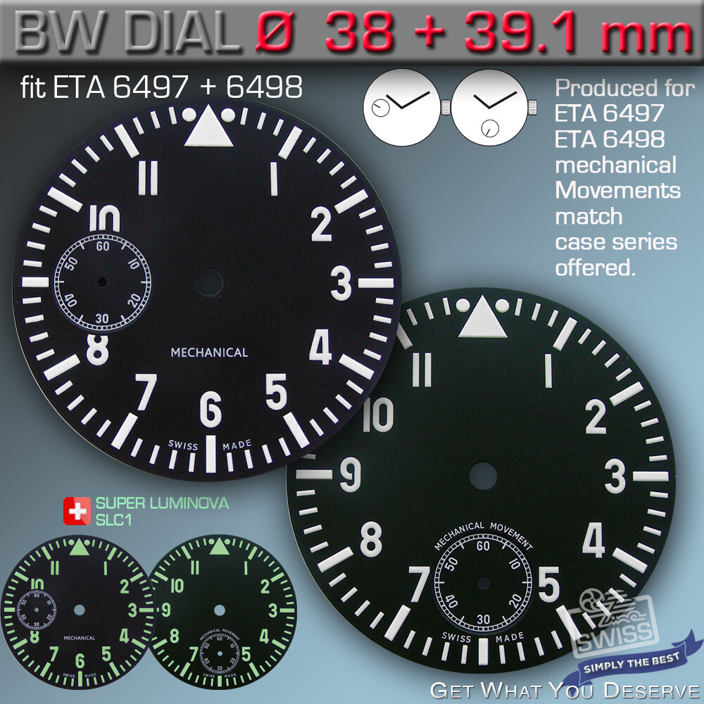 DIAL B-WATCH Ø 38 +39.1 MM, FOR MOVEMENT ETA UNITAS 6497 + 6498, 4 VARIATIONS