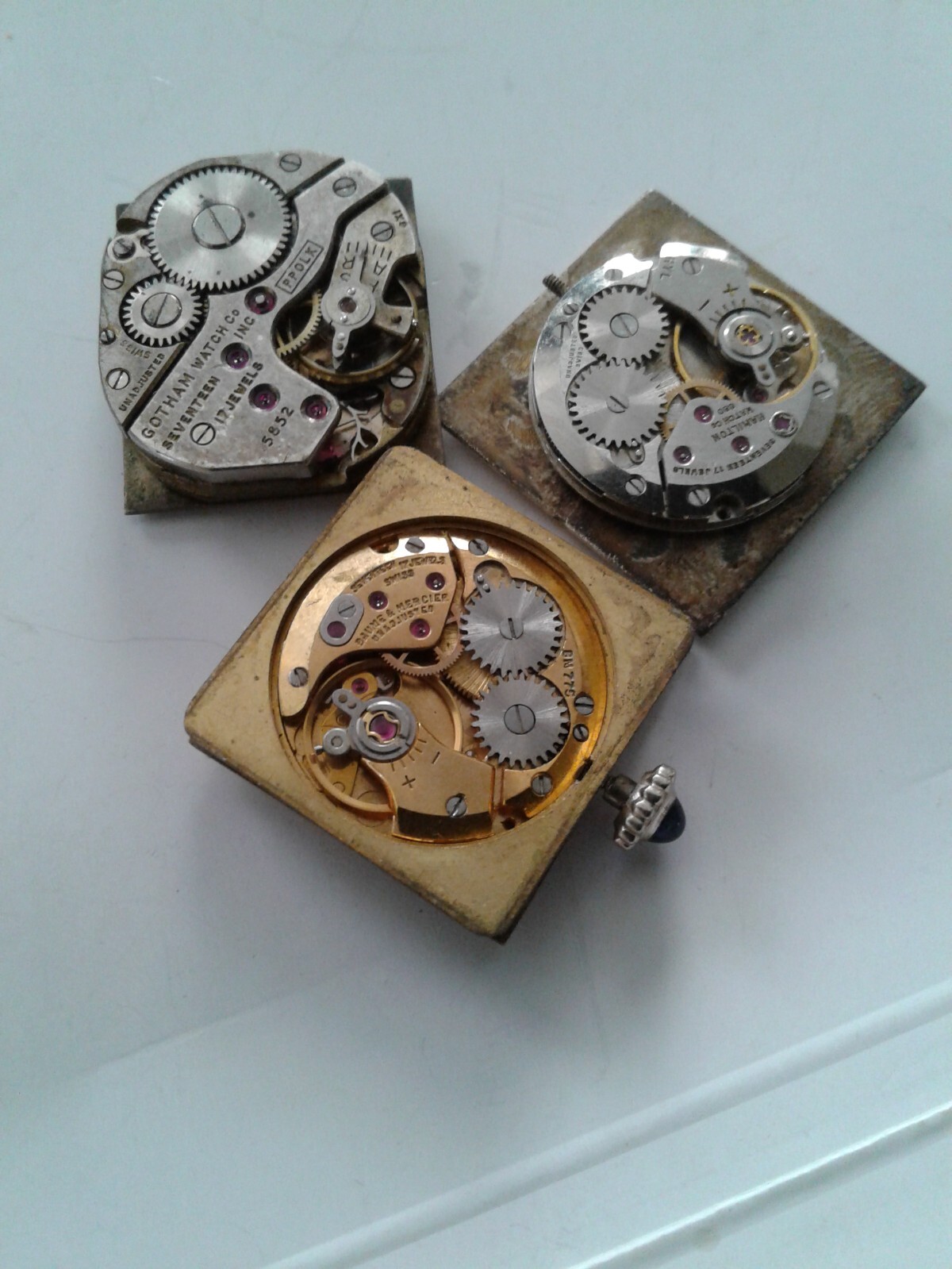 LOT OF 3 BM 770, HAMILTON 680, GOTHAM 5852 PPOLK VINTAGE WORKING WATCH MOVEMENT