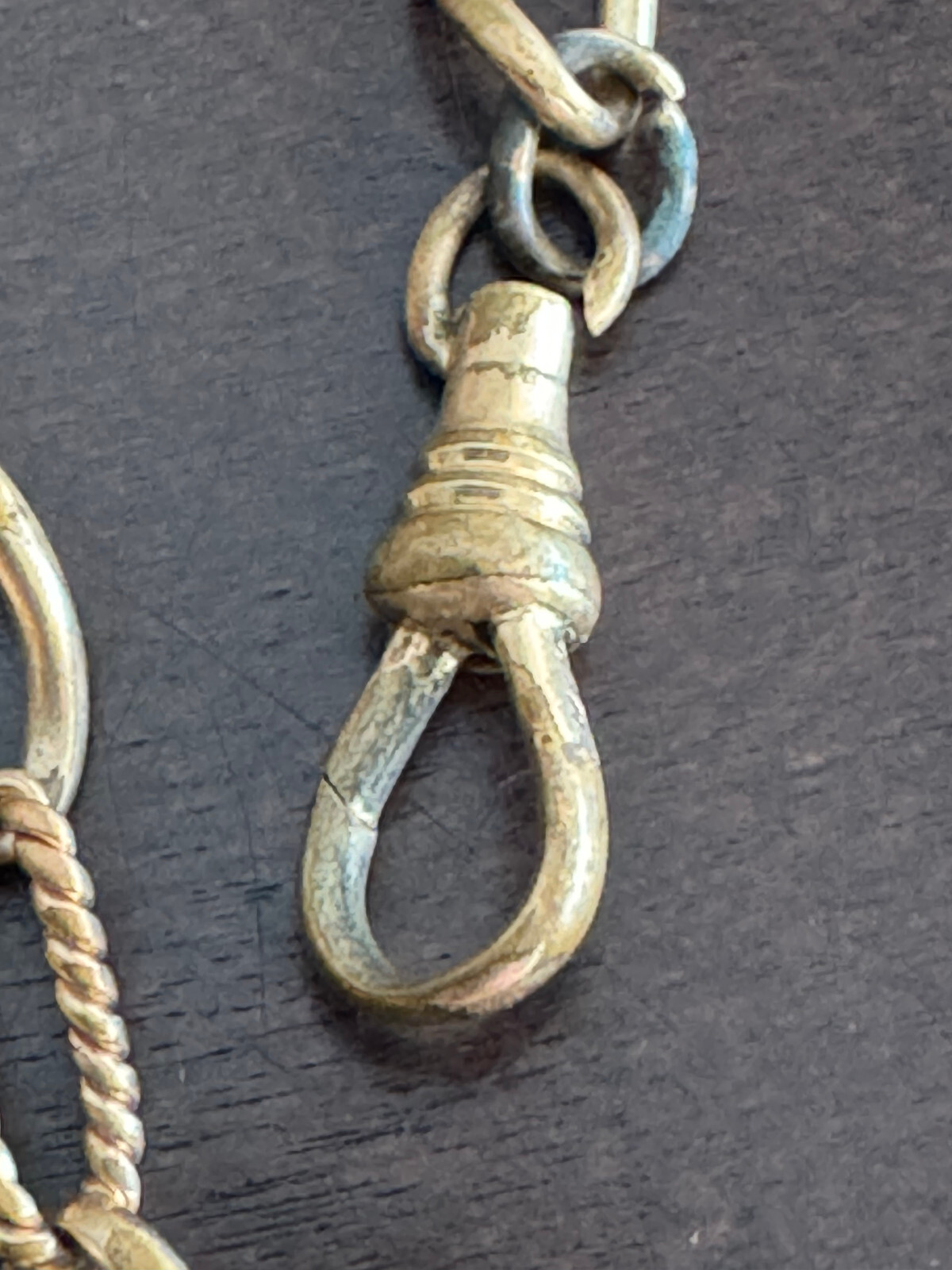 VINTAGE 14.25 INCH GOLD FILLED POCKET WATCH CHAIN WITH BLUE STONE FINIAL