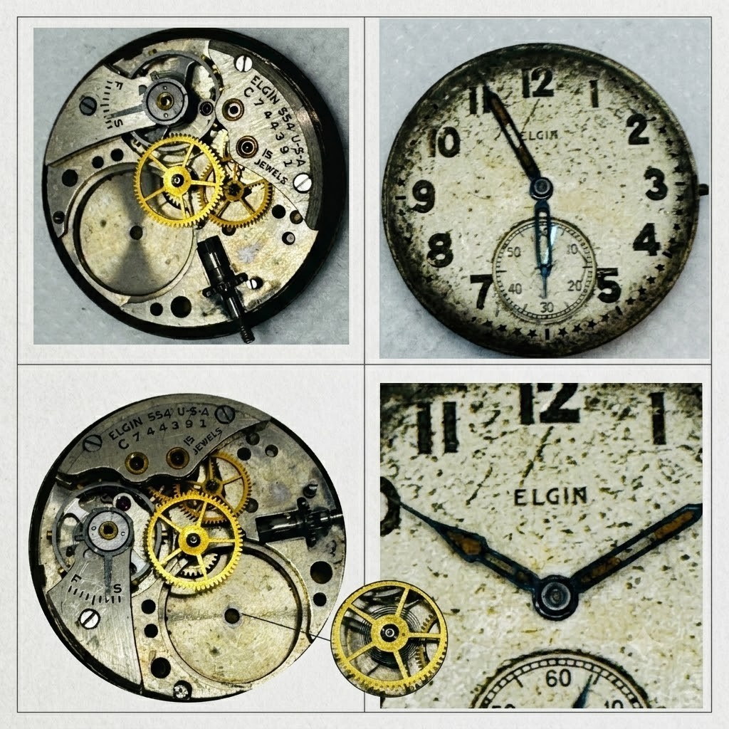 Vintage Watch Movement & Dial Parts Lot: Vulcain Waltham Bulova Elgin and more
