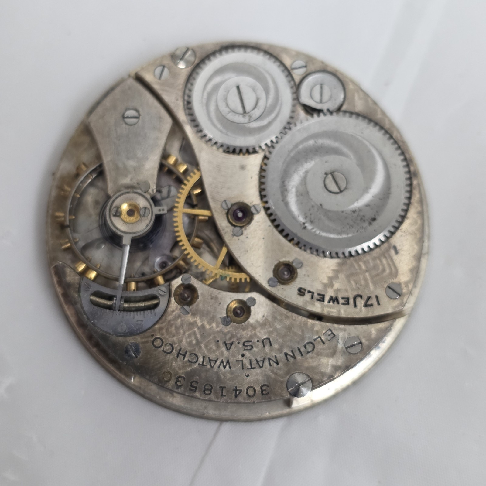 Elgin Pocket Watch Movement 12 Size – Grade 345 – 17 Jewels- 1928 Good Balance