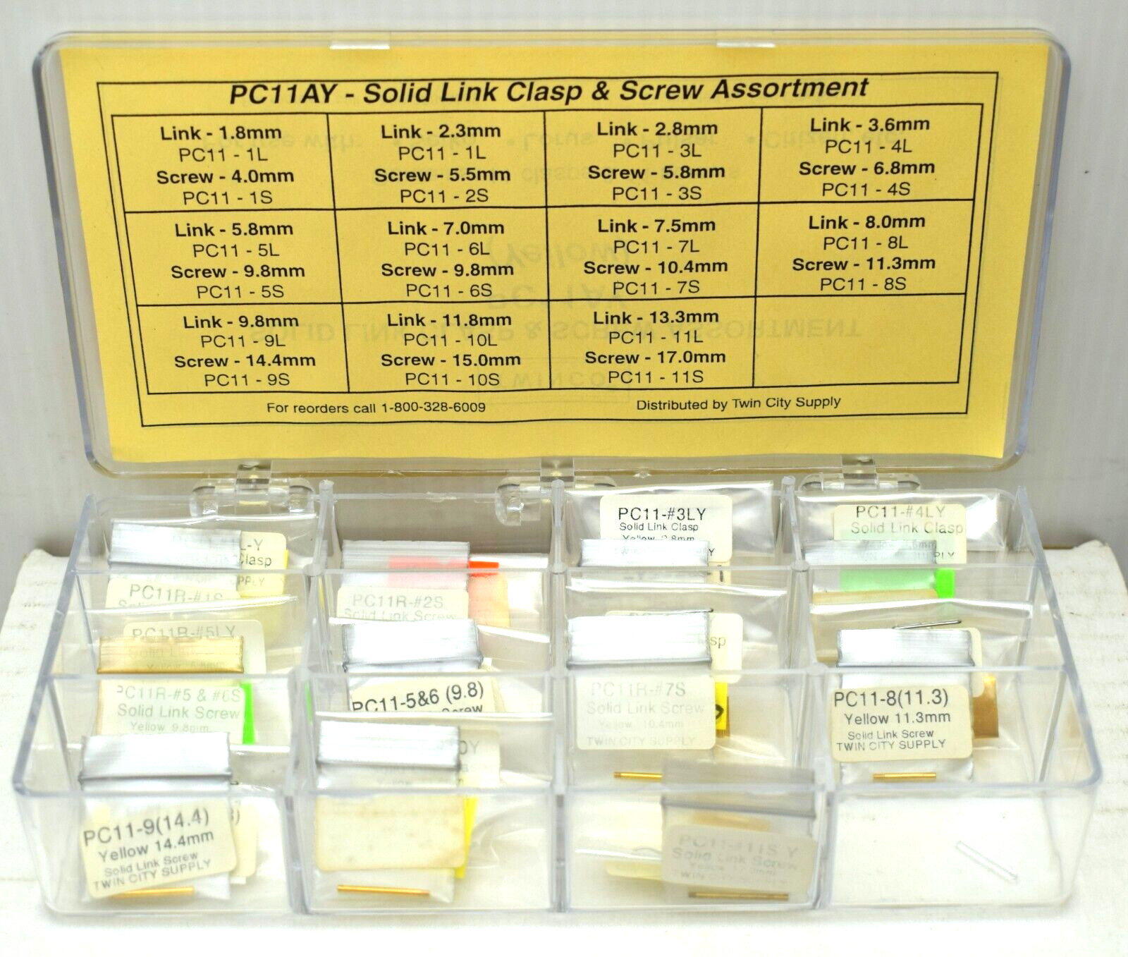 Solid Link Clasp & Screw Assortment #PC11AY ~ 11 Single-Channel Fold-Over 80.300