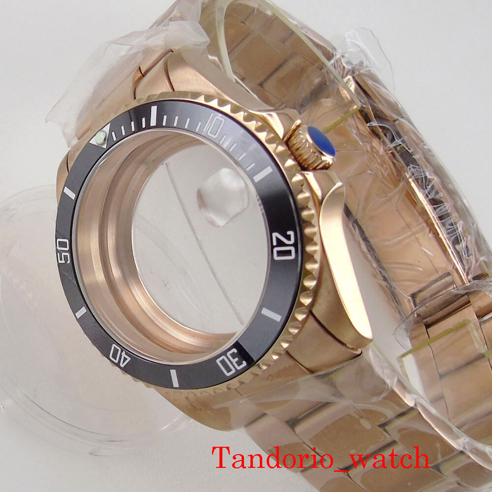 38mm Rose Golden Watch Case Sapphire Glass Ceramic Bezel For NH35 NH36 movement