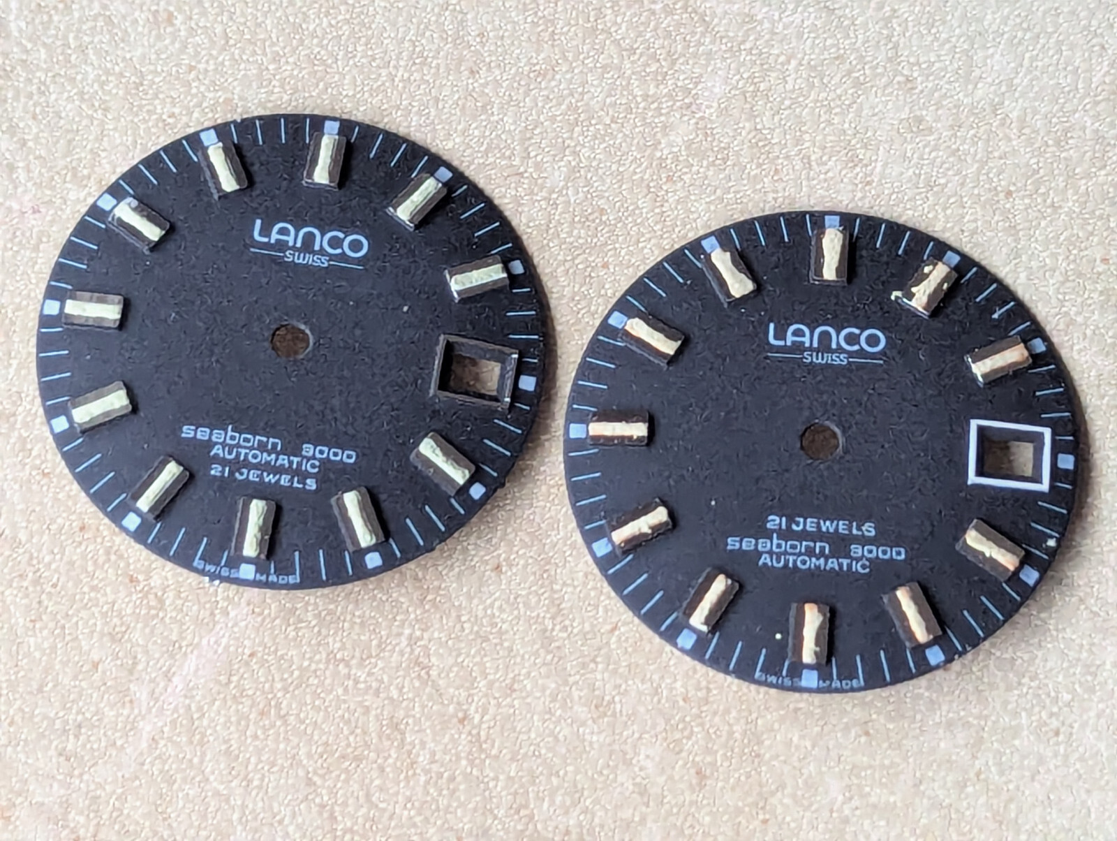 Two (2) Vintage 1970’s Lanco Swiss Seaborn 3000 Diver Watch DIALS ONLY – 26.9 mm