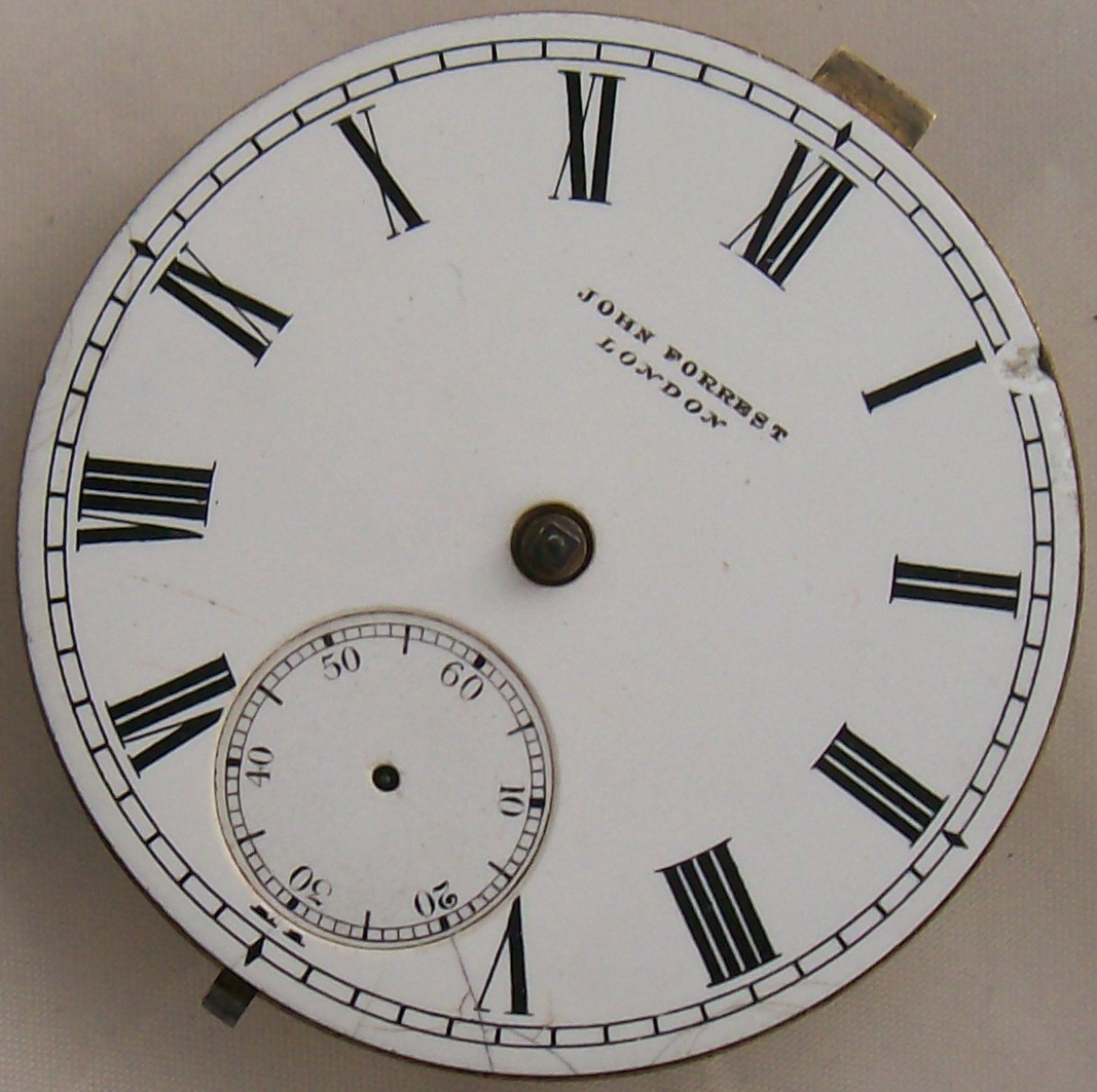 John Forrest London pocket watch movement & dial 45 mm. in diameter to restore