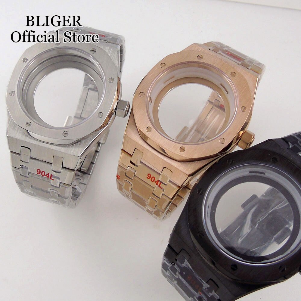 BLIGER Sapphire Glass Square 41mm Rose Gold Black Fit NH35 NH34 2824 Watch Case