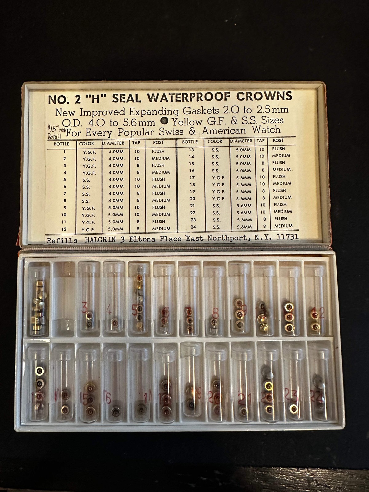 HALGRIN Assortment No. 2 “H” Seal (O-Ring) Waterproof Crowns in Box