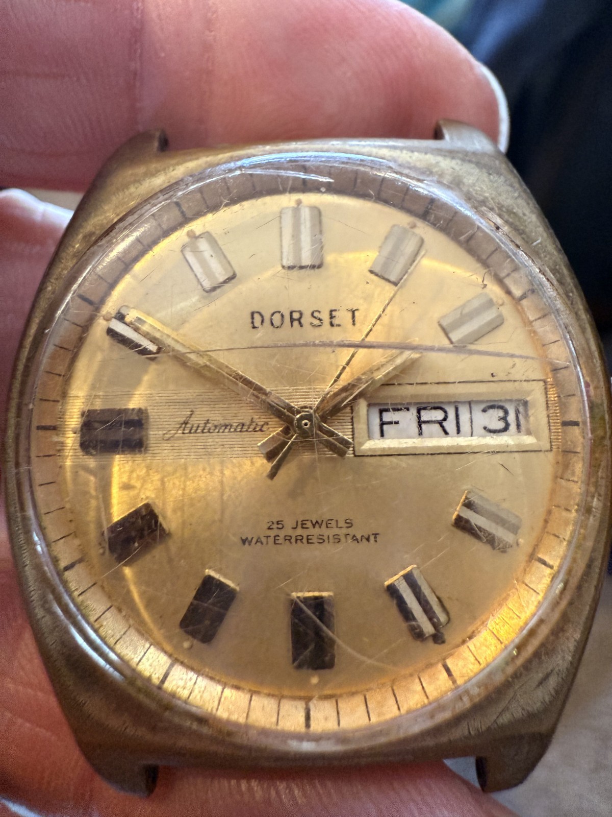 RARE Vintage 1950’s 60’s Dorset Gold on Gold Watch w/ window 25 Jewel Automatic