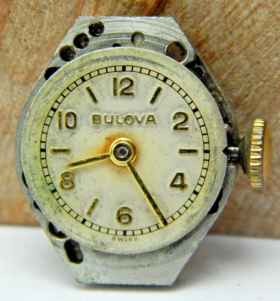 Vintage 1936 Bulova 6AM 17 jewel ladies wrist watch movement with dial & crown