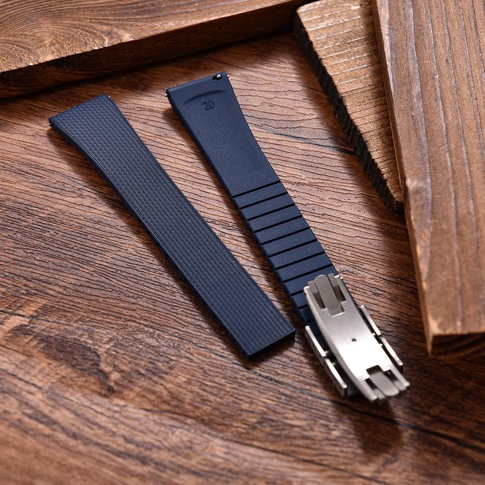 20mm Rubber Watch Strap Quick Release Butterfly Clasp Trim-to-fit Adjustable