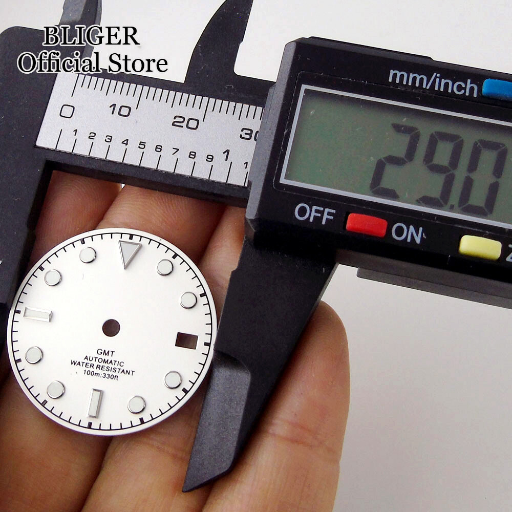 Luminous Black White Blue NH34A 29mm Watch Dial Face Date Window fit NH34 GMT