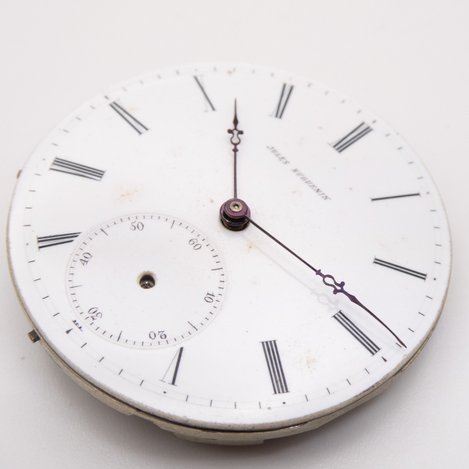 Jules Huguenin 36 x 8.6 mm Key W / S Antique Pocket Watch Movement, Keeps Time