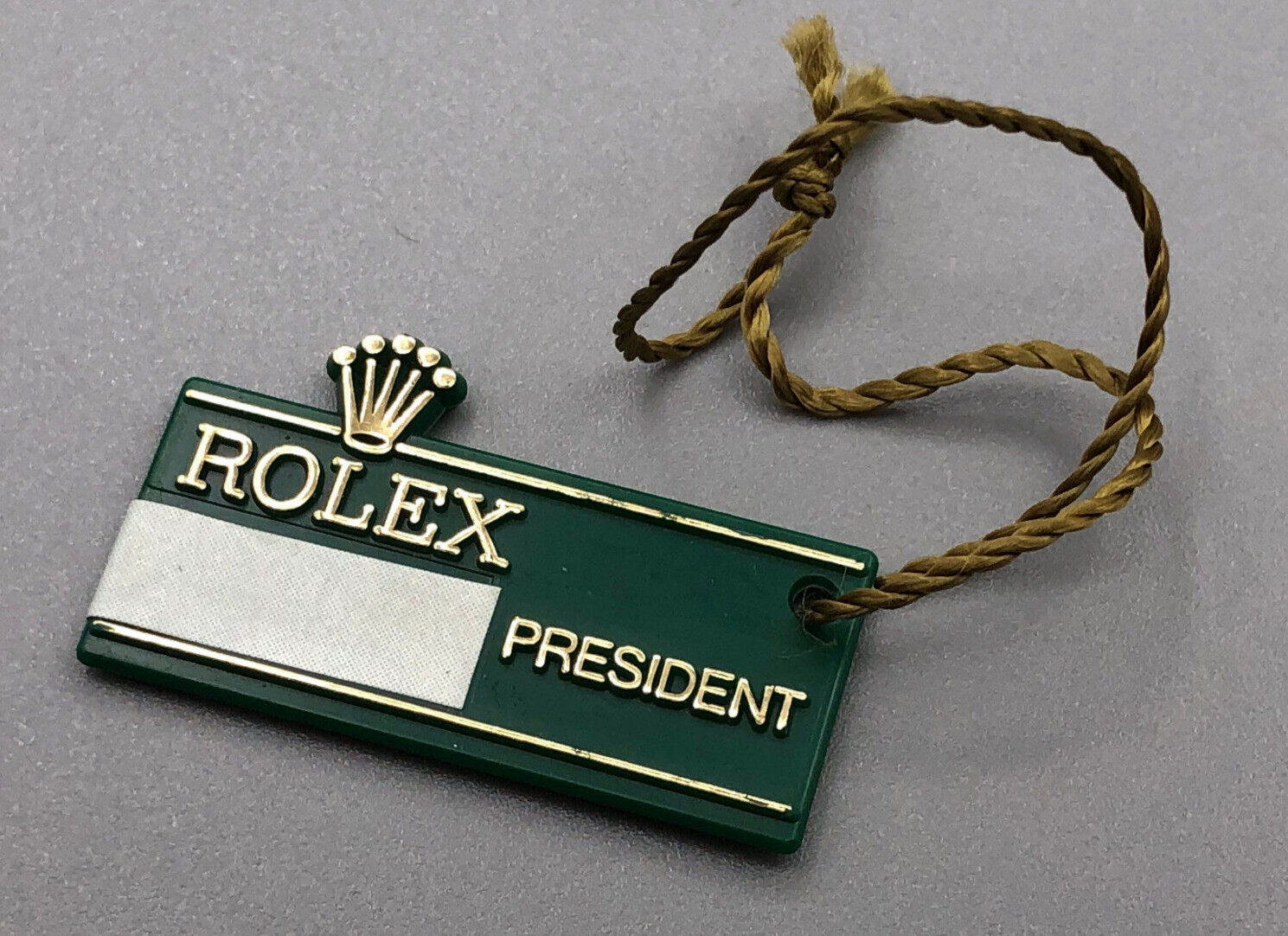 VINTAGE 70s 80s GENUINE BIG CROWN ROLEX PRESIDENT GREEN HANG TAG