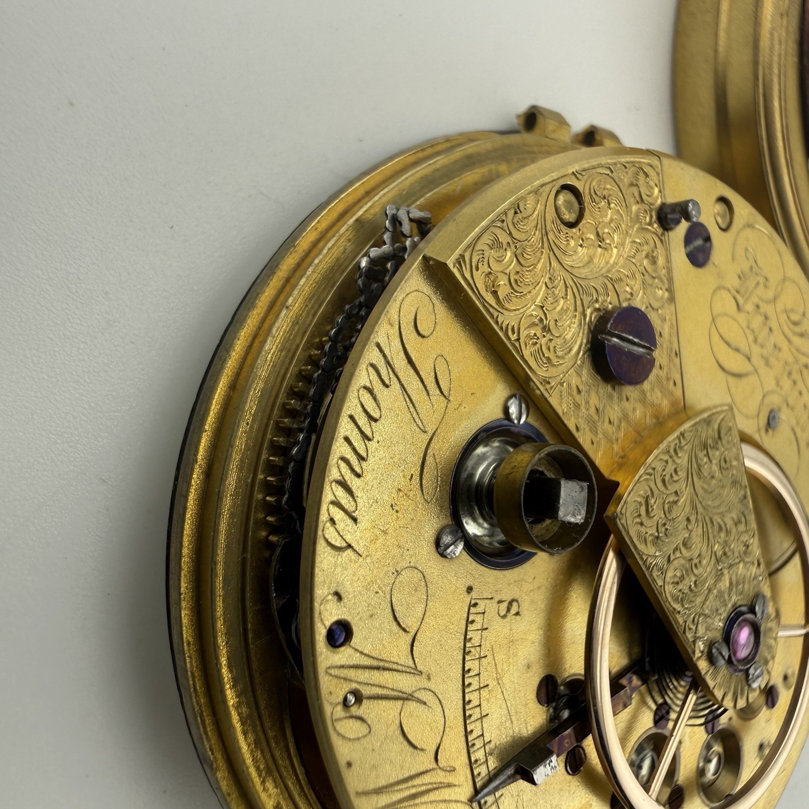 Antique THOMAS M WRIGHT Liverpool Fusee Pocket Watch Movement 44.6mm – AS IS