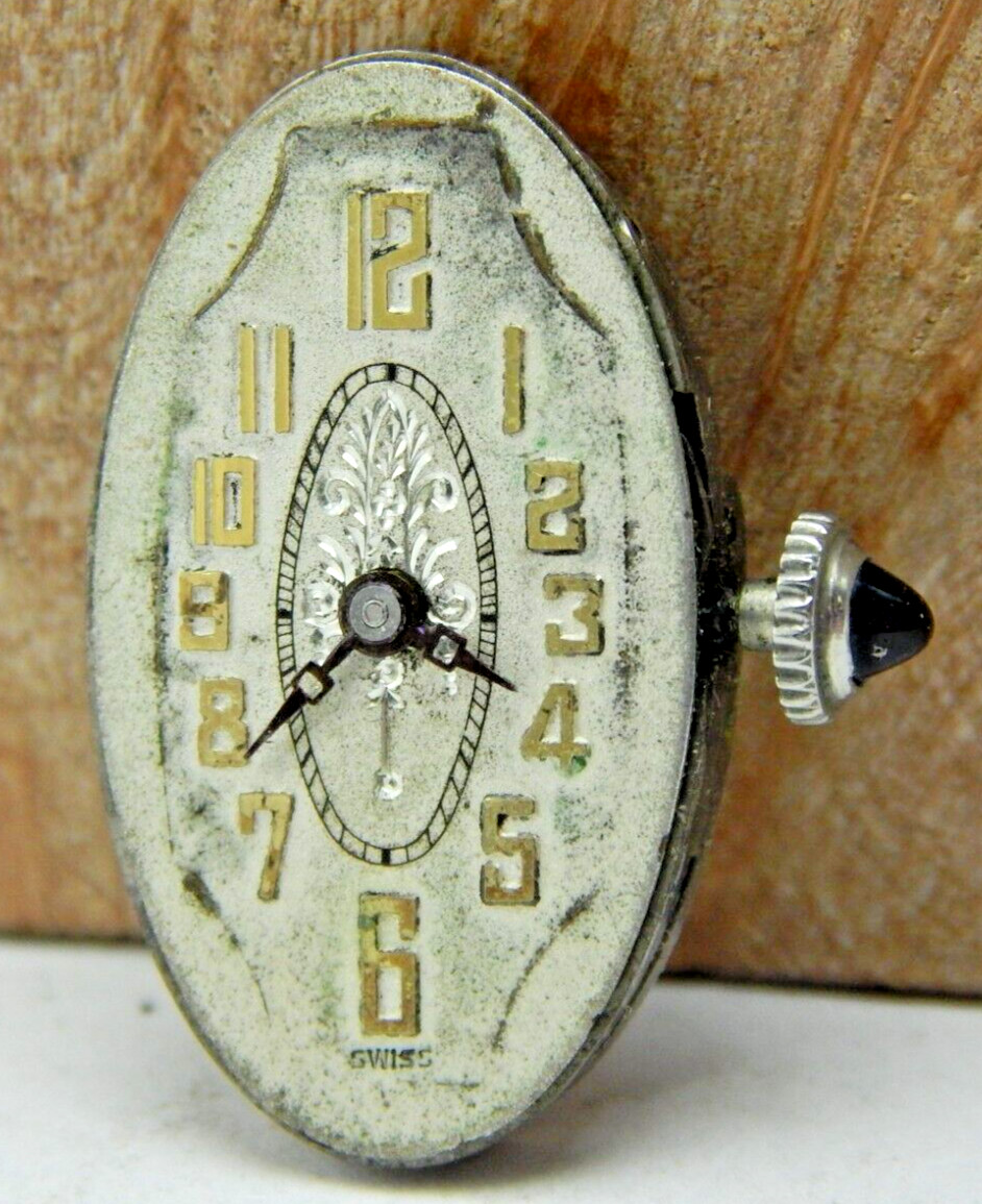 Vintage Fontain 6 Jewel 2 Adjustment art deco wrist watch movement with dial