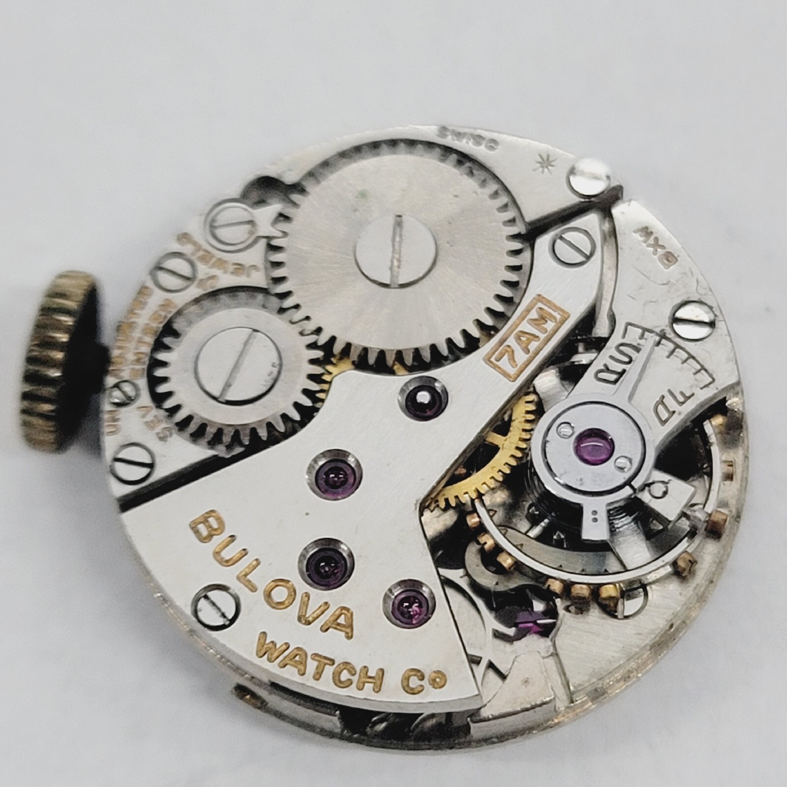 2 Vintage Bulova 7AM 17J Swiss Watch Movements Parts, Repair Restore