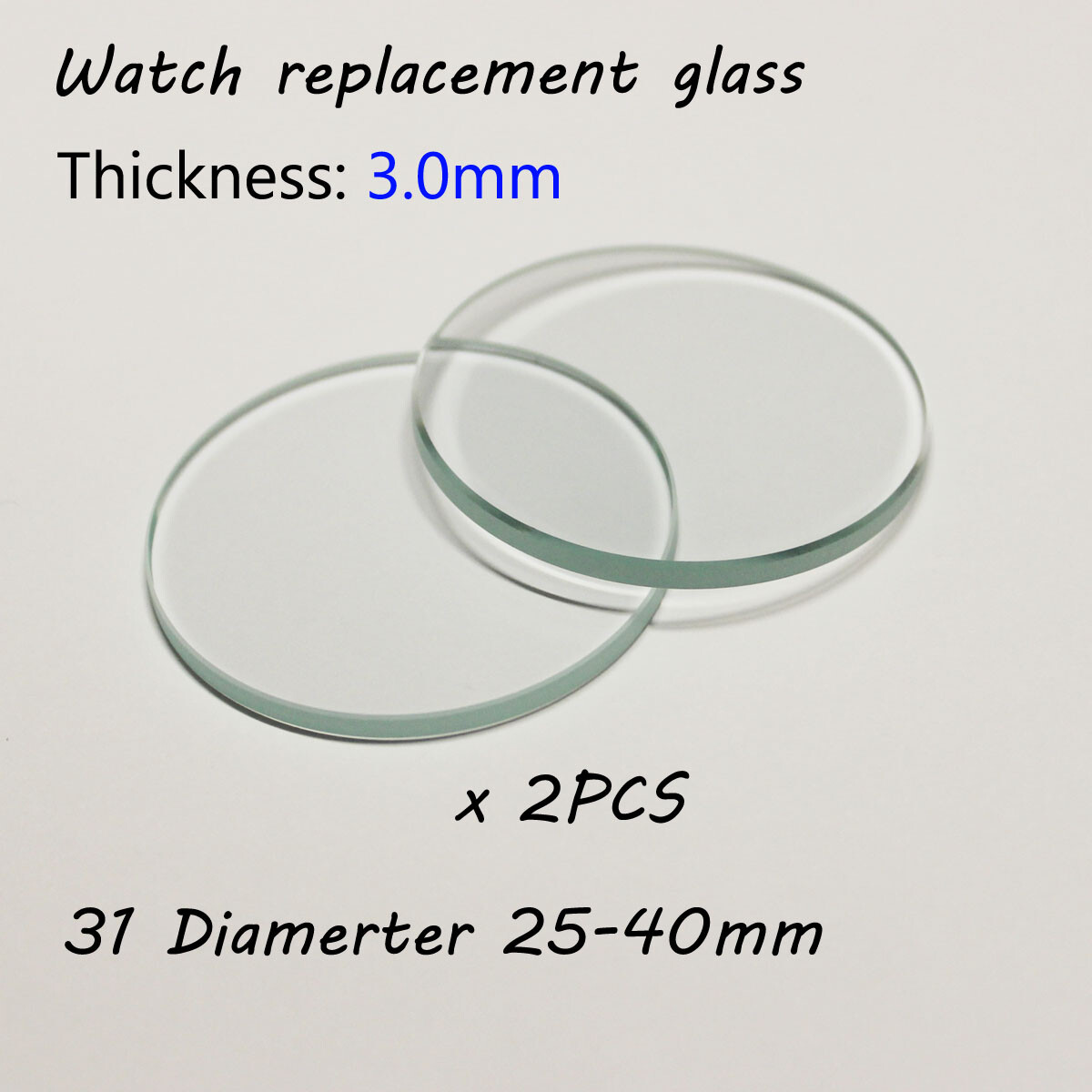2pcs Thick 3mm Watch Crystal Glass Mirror Watch Replacement Parts 25mm-40mm Lens